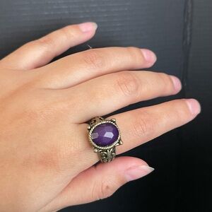 Brass purple gem gold tone statement size 6.5 ring